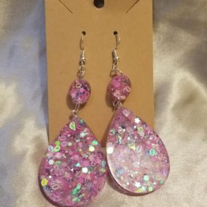 Teardrop Square Pink/Purple/Blue Sparkle Drop Earrings