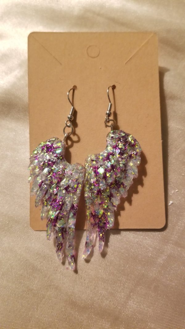 Wings Purple Glitter White to Pink UV Colour Changing Glitter Drop Earrings