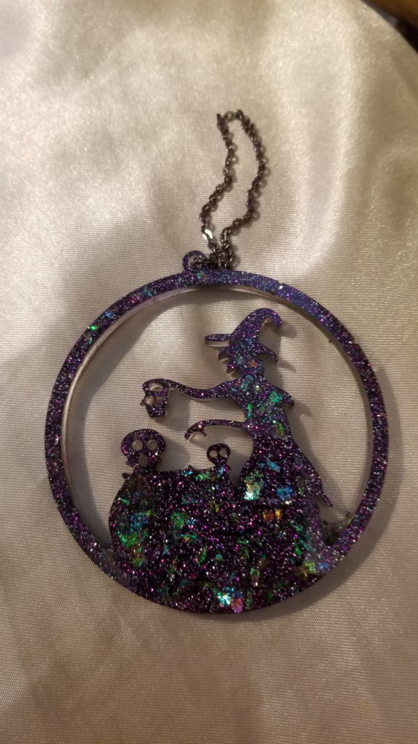 Witch Black Blue/Purple Glitter Hanging Ornament