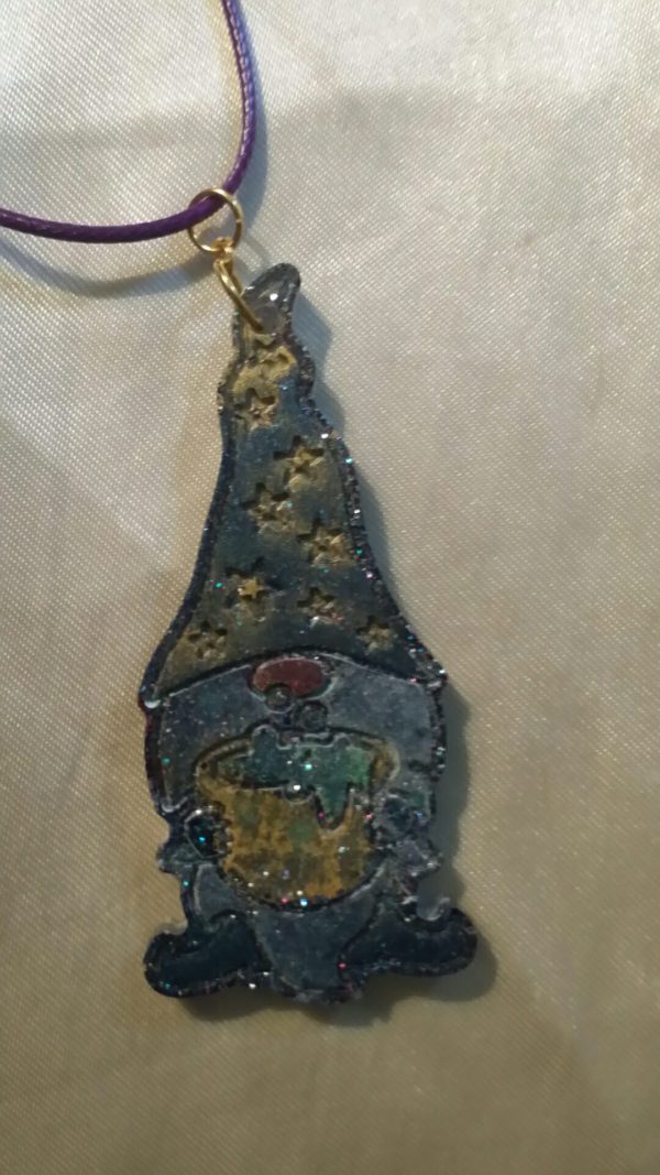 Halloween Black/Yellow/Blue/Red Gnome Cauldron Purple Cord Necklace