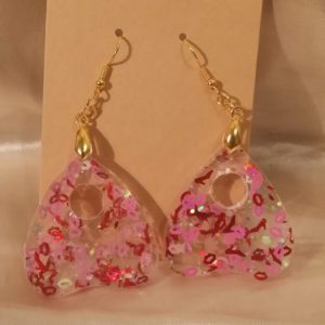 Ouija Planchettes Pink/Red Kiss/Red High Heels Glitter Gold Tone Posts Drop Earrings