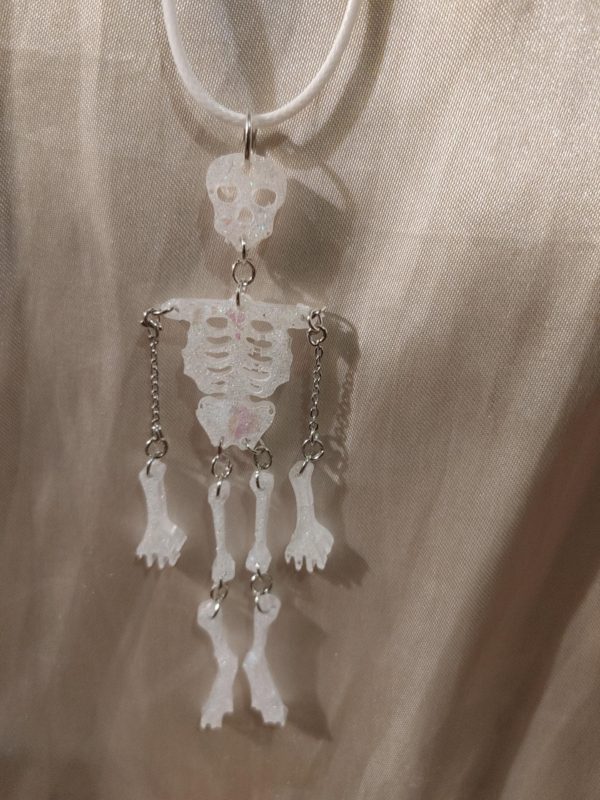 Skeleton White Glitter White Cord Necklace