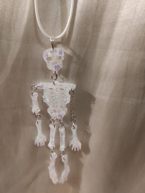 Skeleton White to Pink UV Colour Changing Glitter White Cord Necklace