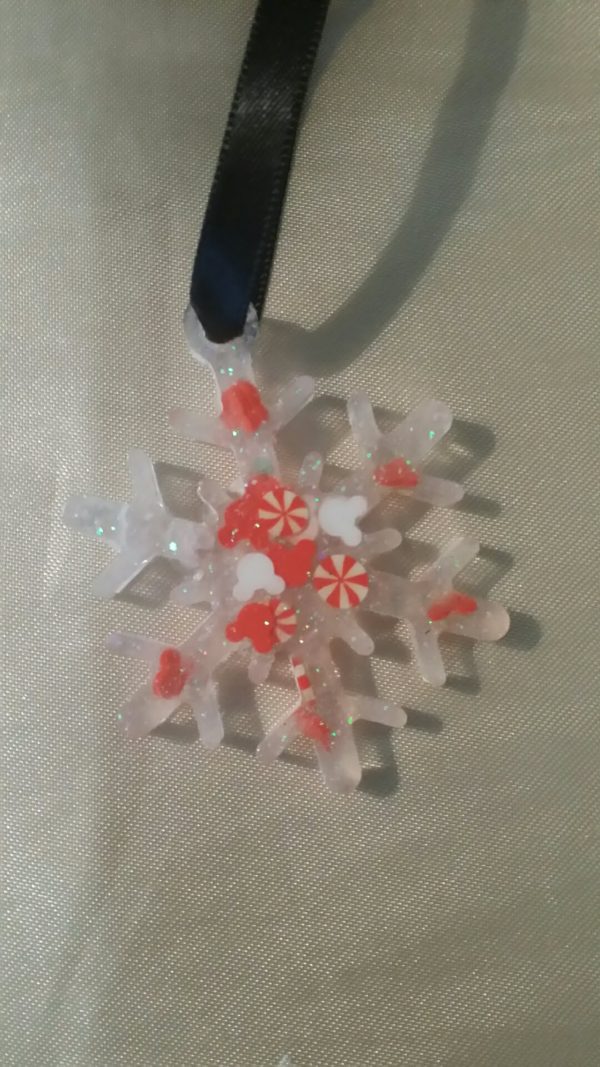 Snowflake Red/White Mouse Peppermint Glitter Hanging Ornament Style 1
