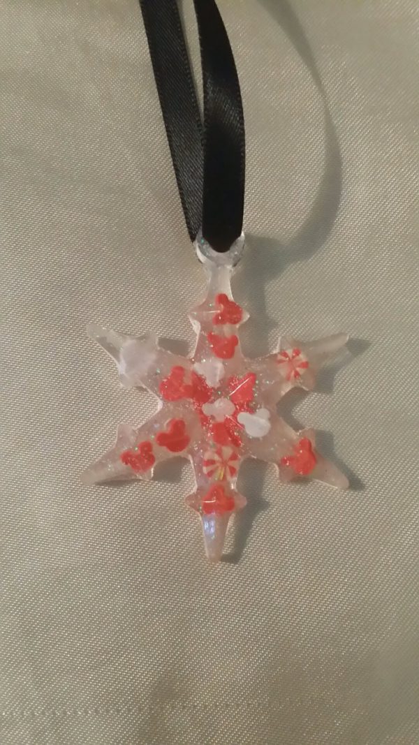 Snowflake Red/White Mouse Peppermint Glitter Hanging Ornament Style 2
