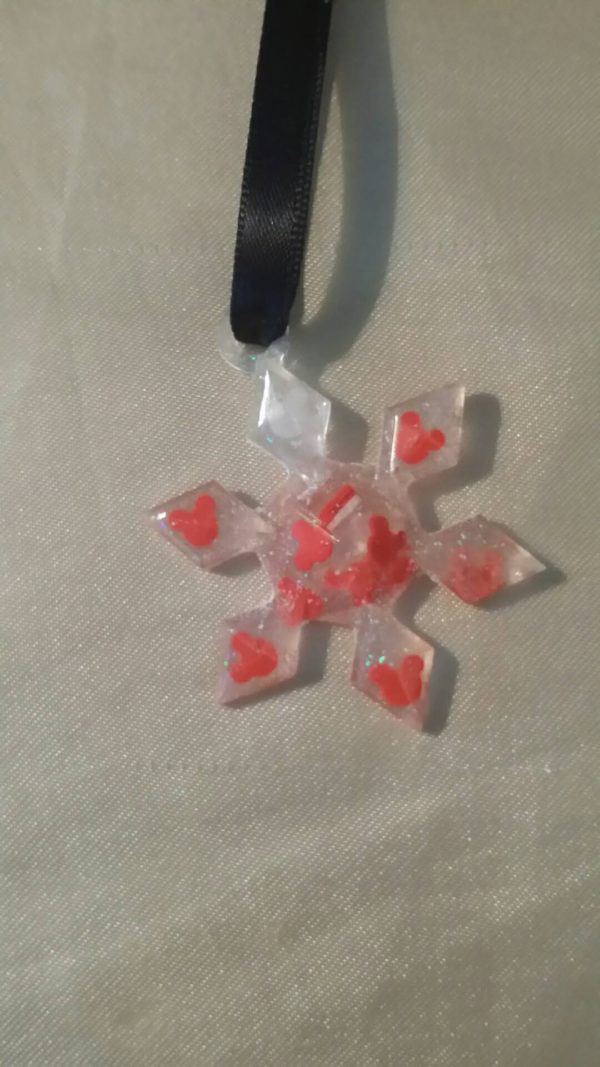 Snowflake Red/White Mouse Peppermint Glitter Hanging Ornament Style 3