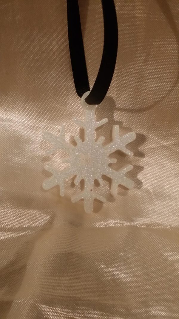 Snowflake White/White Glitter Hanging Ornament Style 2