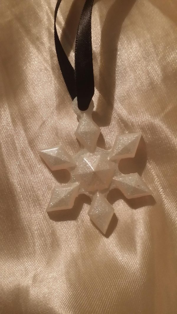 Snowflake White/White Glitter Hanging Ornament Style 3