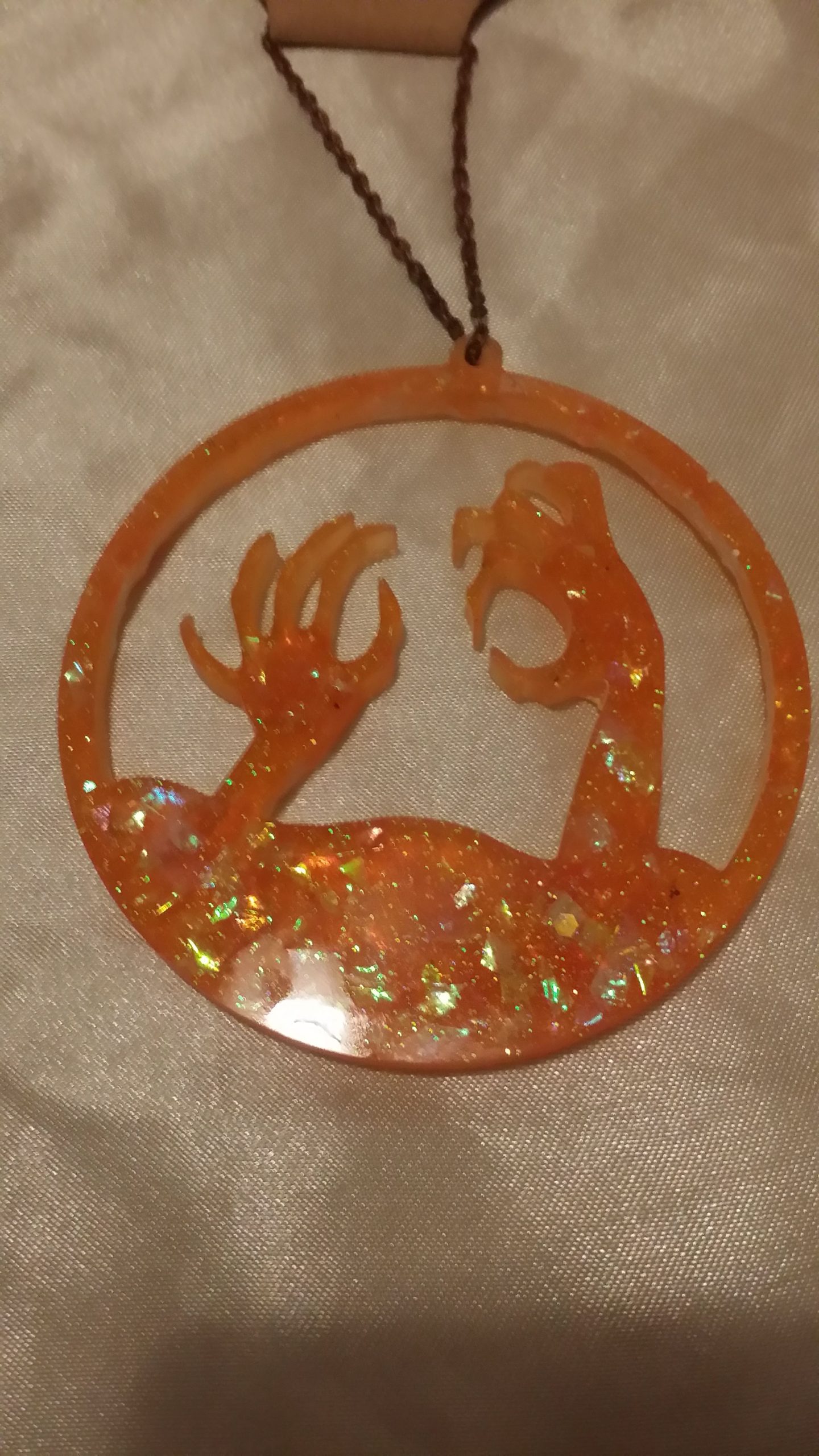Spooky Hands Orange Glitter Hanging Ornament