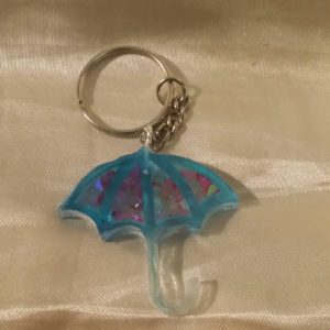 Blue Umbrella Pink 'Raindrops' Glitter Keychain