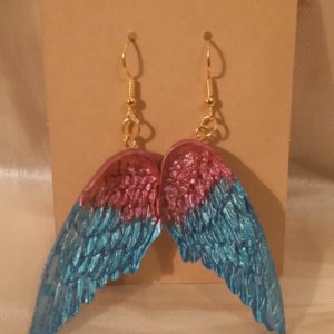 Wings (M) Red/Blue Gold Tone Posts Drop Earrings