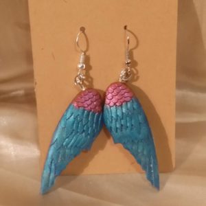 Wings (M) Red/Blue Silver Tone Posts Drop Earrings