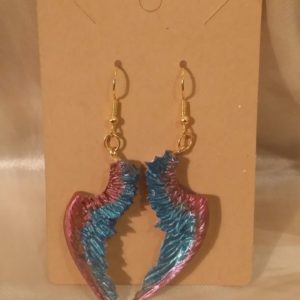 Wings (S) Red/Blue Gold Tone Posts Drop Earrings