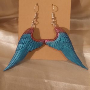 Wings (S) Red/Blue Silver Tone Posts Drop Earrings