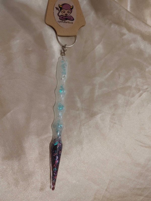 Blue Glitter/Purple Tip Round Sword Keychain