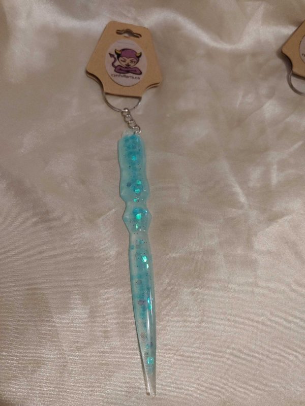 Clear/Blue Glitter Round Sword Keychain