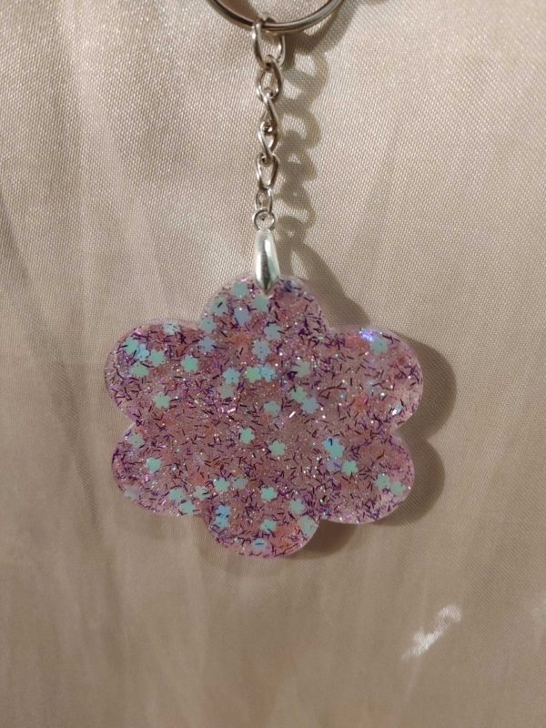 Flower Power Pink/Purple/Blue Flower Glitter Keychain