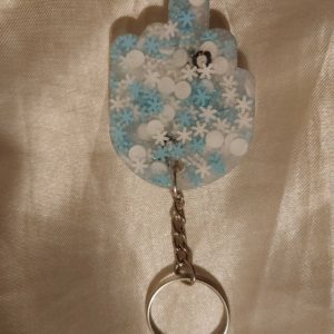 Fuck Winter Middle Finger Blue/White Snowflake Glitter Penguin Glitter Keychain
