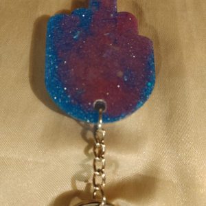 Middle Finger Blue/Pink Glow-in-the-Dark Glitter Keychain