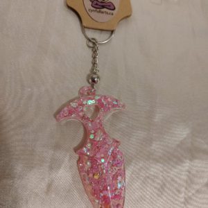 Pink Glitter Dagger Magnet Release Ball Keychain