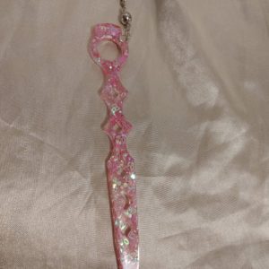 Pink Glitter Flat Cut-outs Sword Magnet Release Ball Keychain
