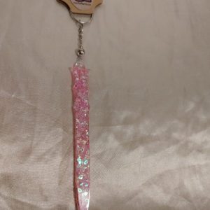 Pink Glitter Flat Sword Magnet Release Ball Keychain Style 1