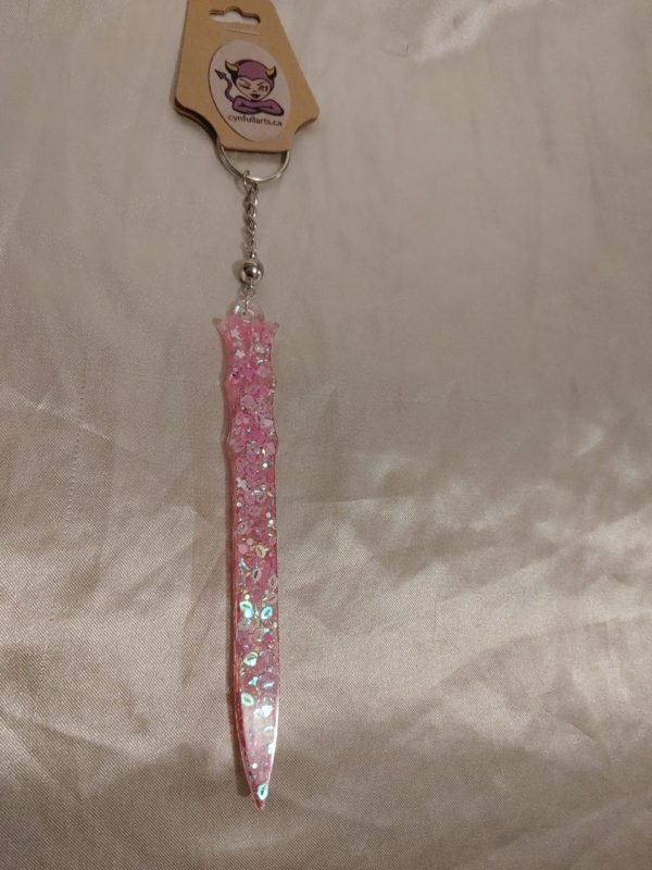 Pink Glitter Flat Sword Magnet Release Ball Keychain Style 1