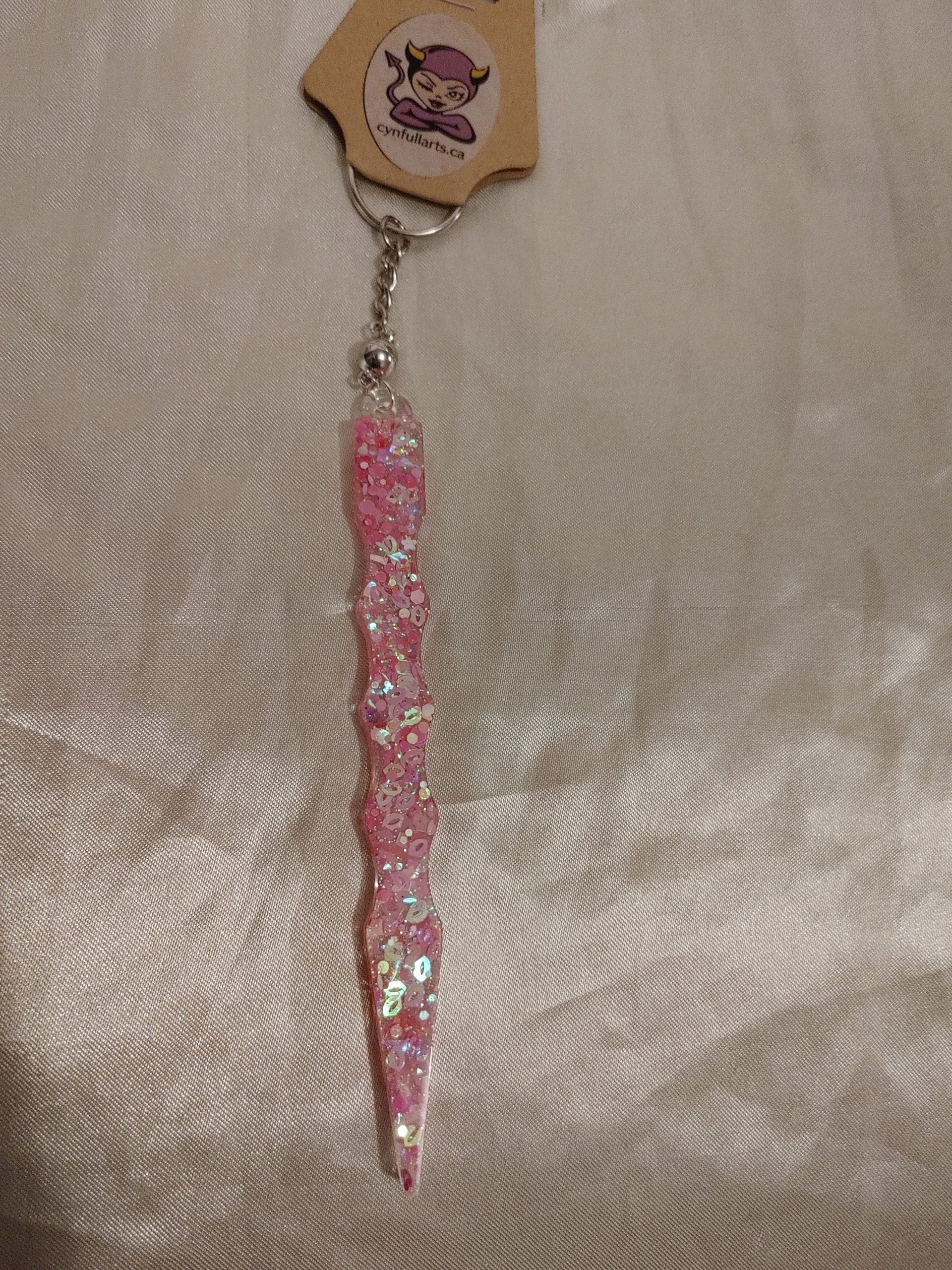 Pink Glitter Flat Sword Magnet Release Ball Keychain Style 2