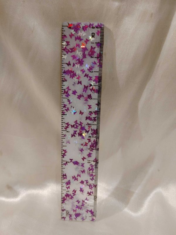 Ruler 6in Silver/Purple Butterfly Glitter