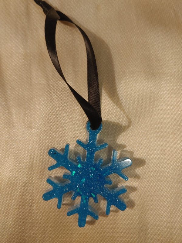 Snowflake Blue Glow-in-the-Dark/Blue Holographic Glitter Hanging Ornament Style 1
