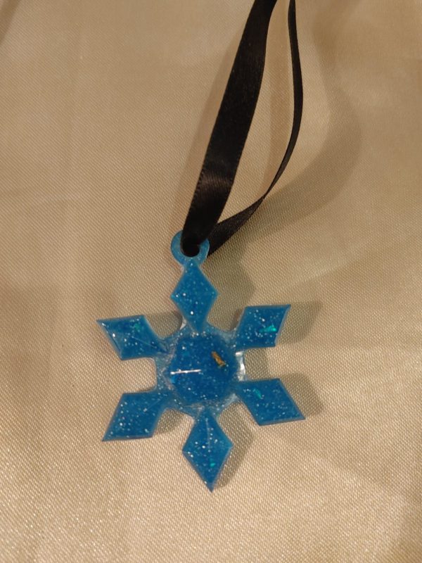Snowflake Blue Glow-in-the-Dark/Blue Holographic Glitter Hanging Ornament Style 3