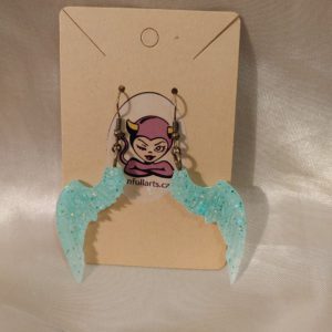 Wings (S) Jade/Sparkle Brass Tone Posts Drop Earrings