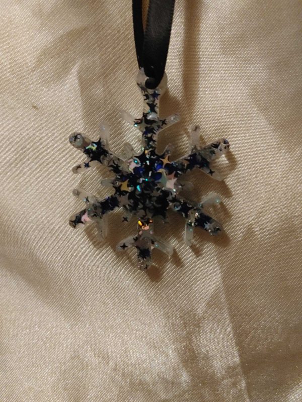 Snowflake Blue/Silver Star Glitter Hanging Ornament Style 1