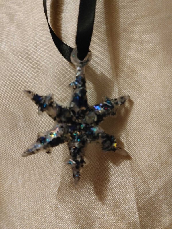 Snowflake Blue/Silver Star Glitter Hanging Ornament Style 2