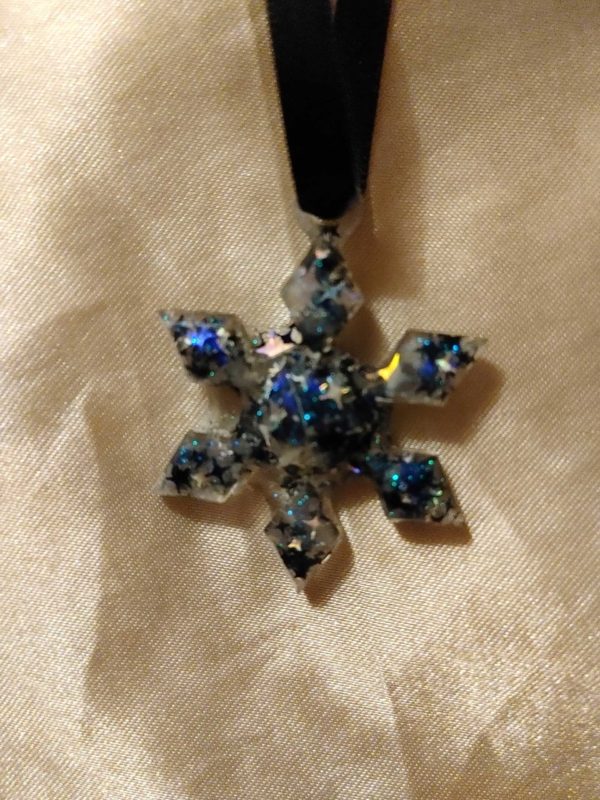 Snowflake Blue/Silver Star Glitter Hanging Ornament Style 3