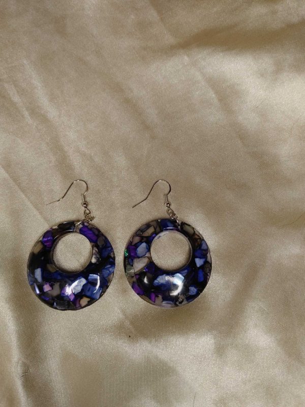 Chunky Round/Round Grey/Blue/Purple Seashore Inspired Silver Tone Posts Drop Earrings