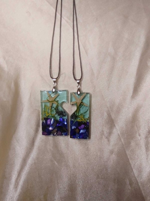 Heart Friendship (Pair) Undersea Inspired Black Cord Necklace