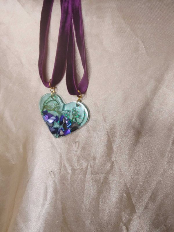 Heart Friendship (Pair) Undersea Inspired Purple Velvet Ribbon Necklaces