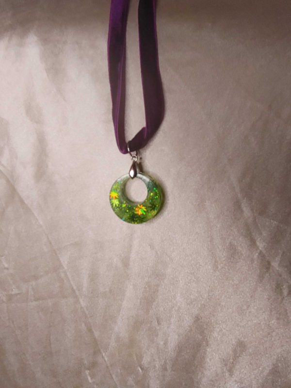 Purple Velvet Light Green Chunky Round/Round 'High Maintenance' Choker Necklace