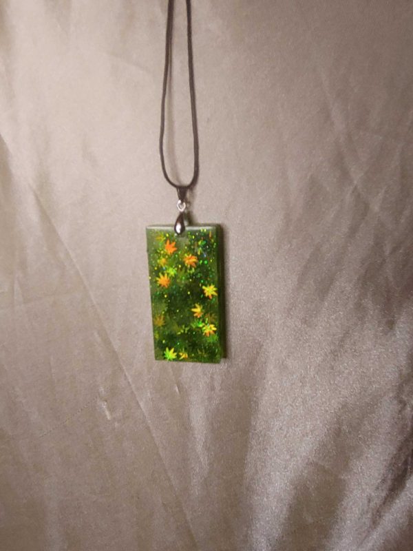 Rectangular Light Green 'High Maintenance' Black Cord Necklace