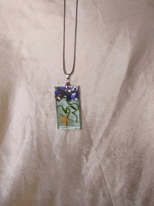 Rectangular Undersea Inspired Black Cord Necklace