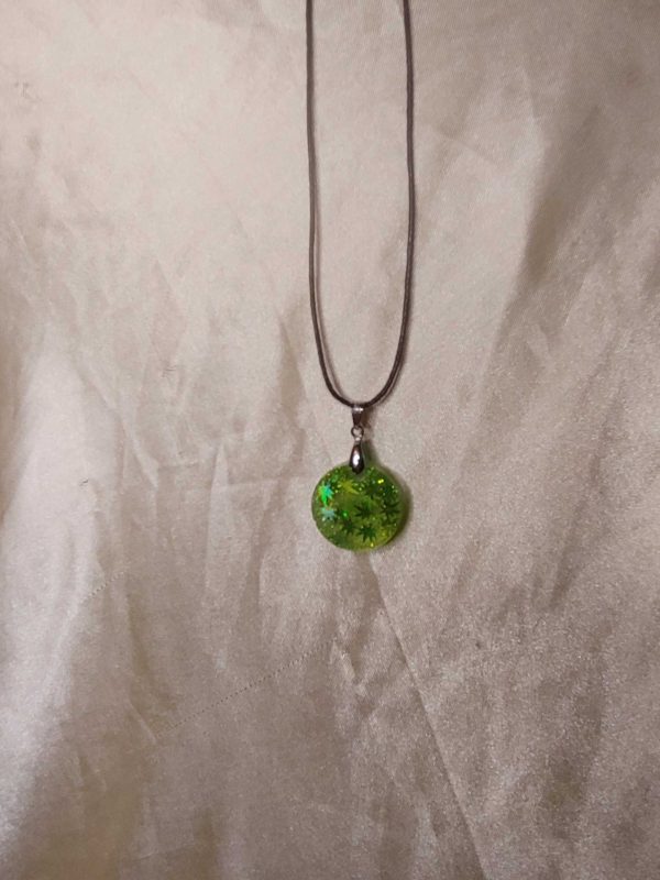 Round Light Green 'High Maintenance' Black Cord Necklace