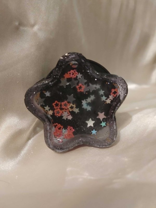 Star Black Stars Glitter Gold Tone Balls Shaker Pop-Out Phone Holder