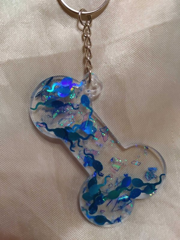 Blue Balls Blue Swimmers/Holographic Glitter Keychain Style 2