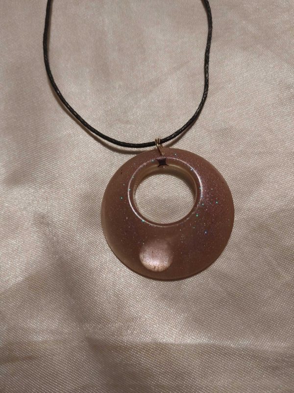 Chunky Round/Round Beige Jewel/Glitter Black Cord Necklace