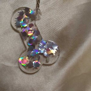 Fucking Dick Silver Middle Finger Glitter Keychain Style 2