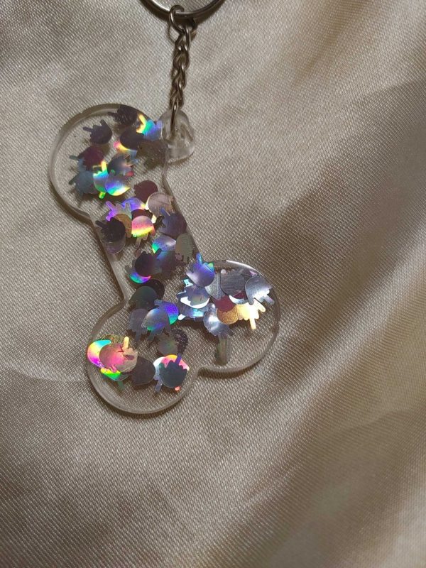 Fucking Dick Silver Middle Finger Glitter Keychain Style 2