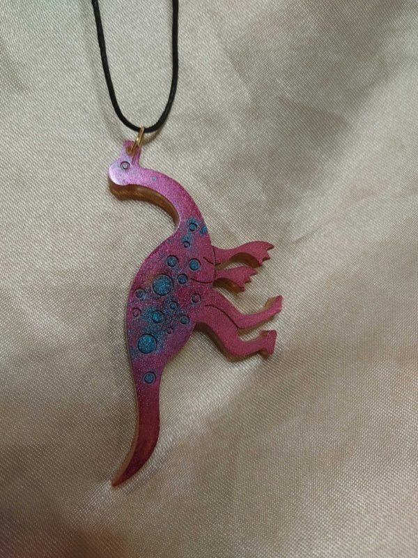 Gallimimus Red/Blue Colour Shift Black Cord Necklace