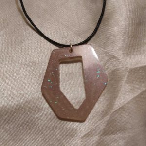 Hexagon/Pentagon Beige Glitter Black Cord Necklace