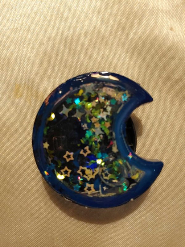 Moon Clear/Dark Blue Moon/Stars Glitter Shaker Pop-Out Phone Holder